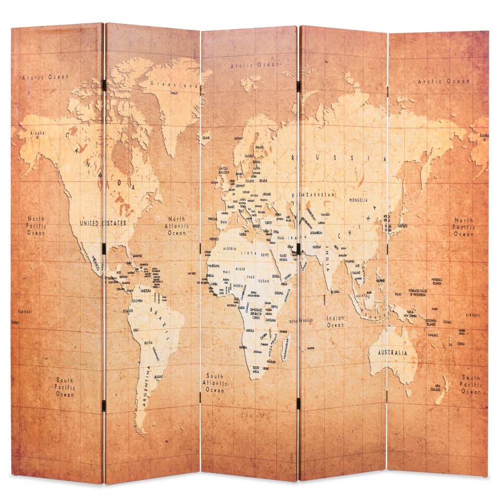 Cloison de séparation pliable 200 x 170 cm Carte du monde Jaune