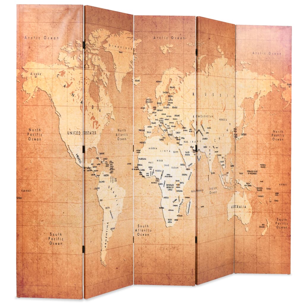 Cloison de séparation pliable 200 x 170 cm Carte du monde Jaune
