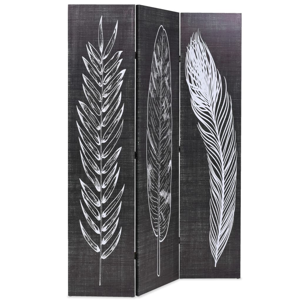 Cloison de séparation pliable 120 x 170 cm Plumes Noir et blanc