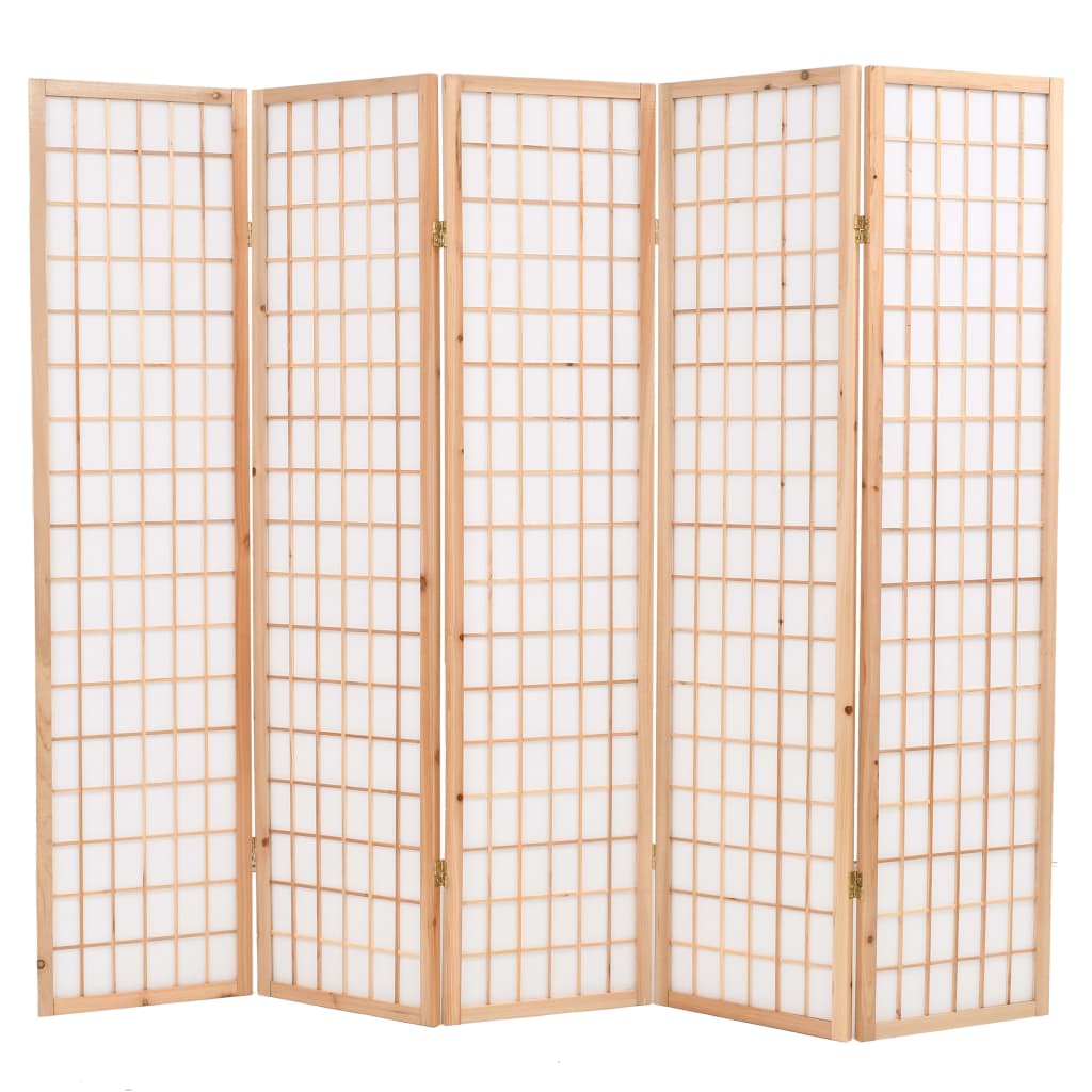 Cloison de séparation 5 panneaux Style Japon 200×170 cm Naturel