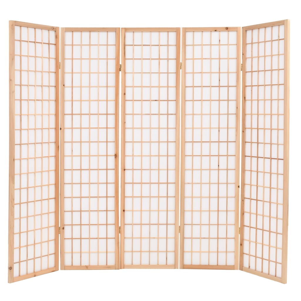 Cloison de séparation 5 panneaux Style Japon 200×170 cm Naturel