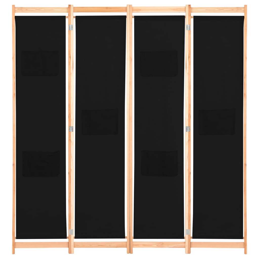 Paravent intérieur 4 panneaux Noir 160x170x4 cm Tissu
