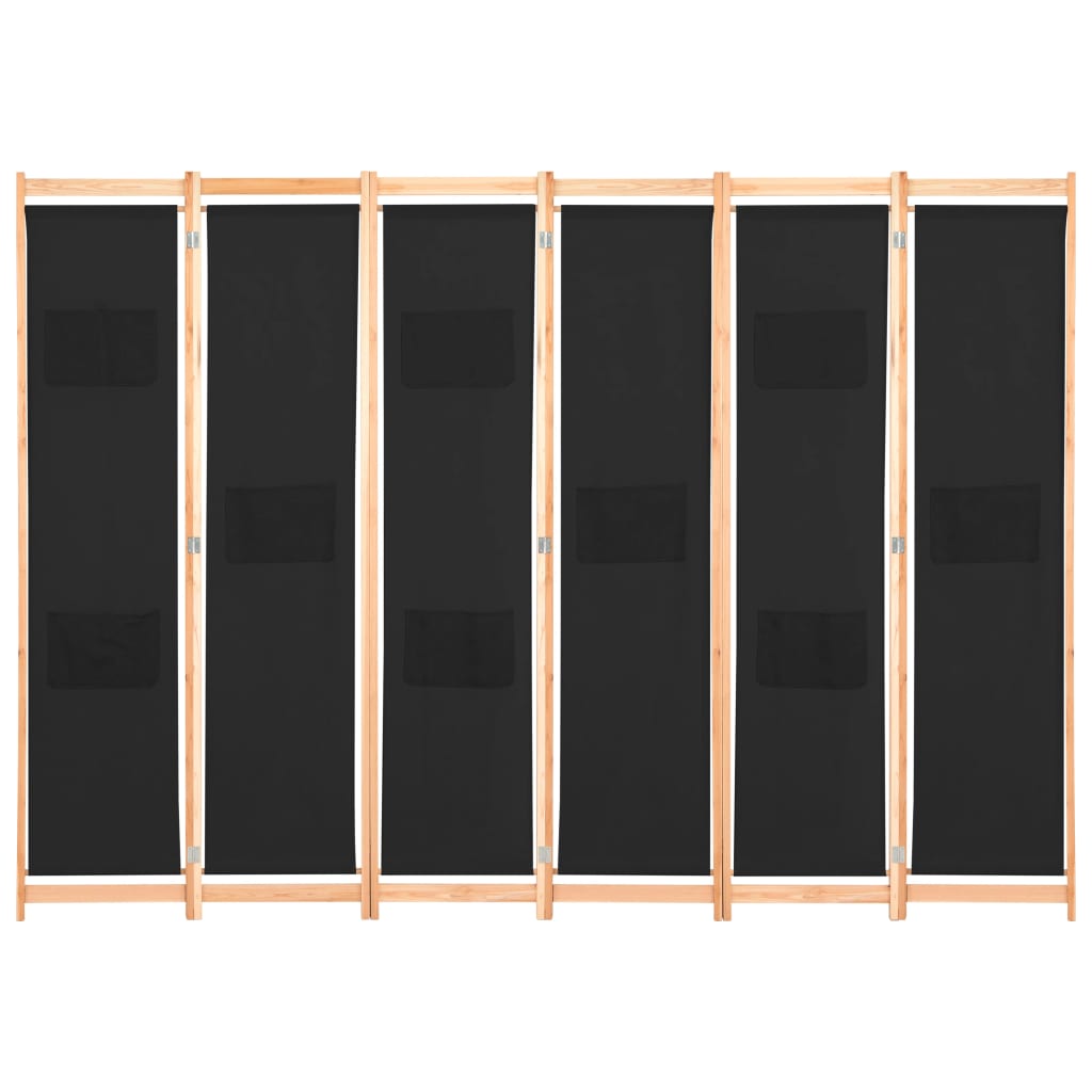 Cloison de séparation 6 panneaux Noir 240 x 170 x 4 cm Tissu