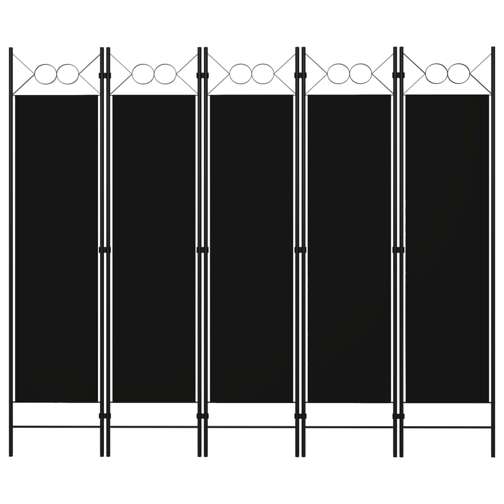 Cloison de séparation 5 panneaux Noir 200×180 cm