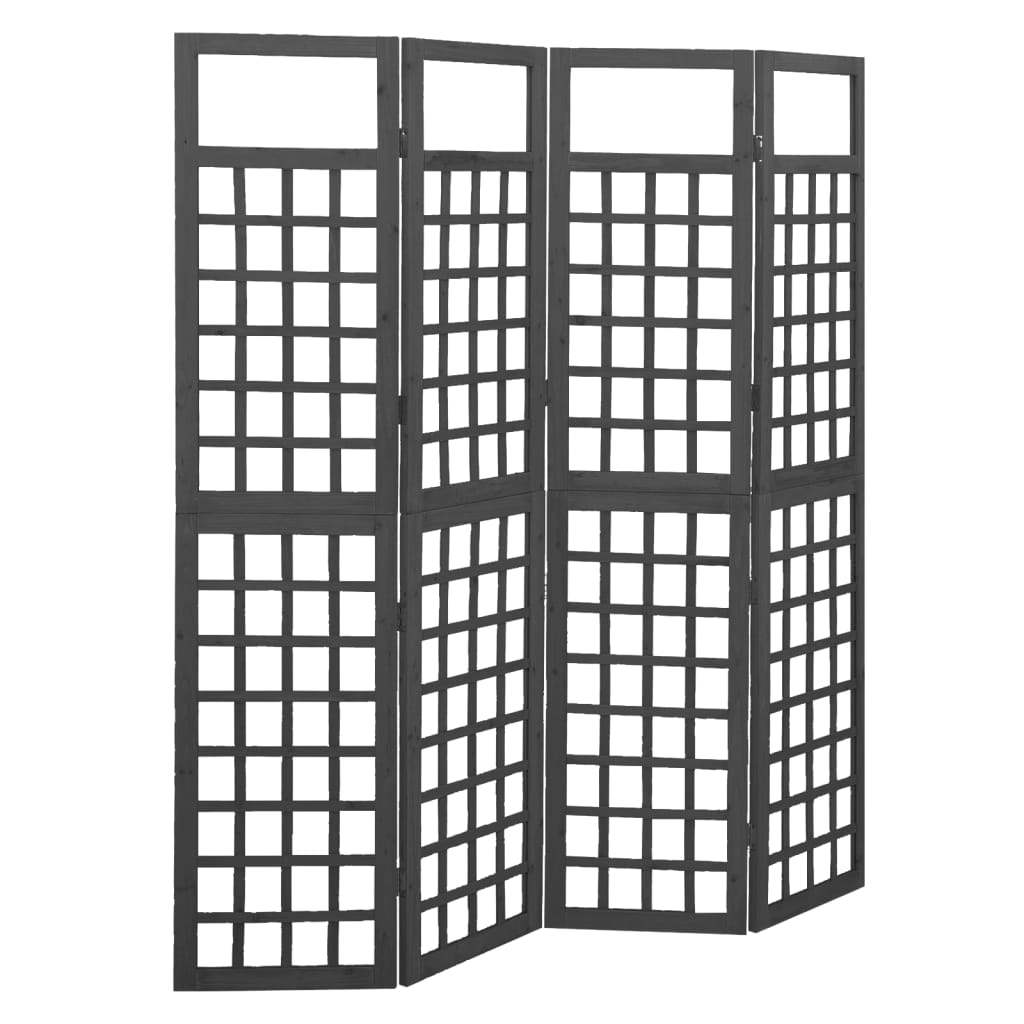 Cloison de séparation à 4 panneaux Bois de pin Noir 161×180 cm