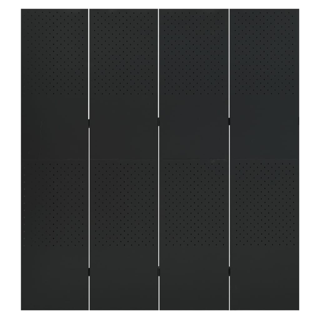 Cloison de séparation 4 panneaux Noir 160×180 cm Acier