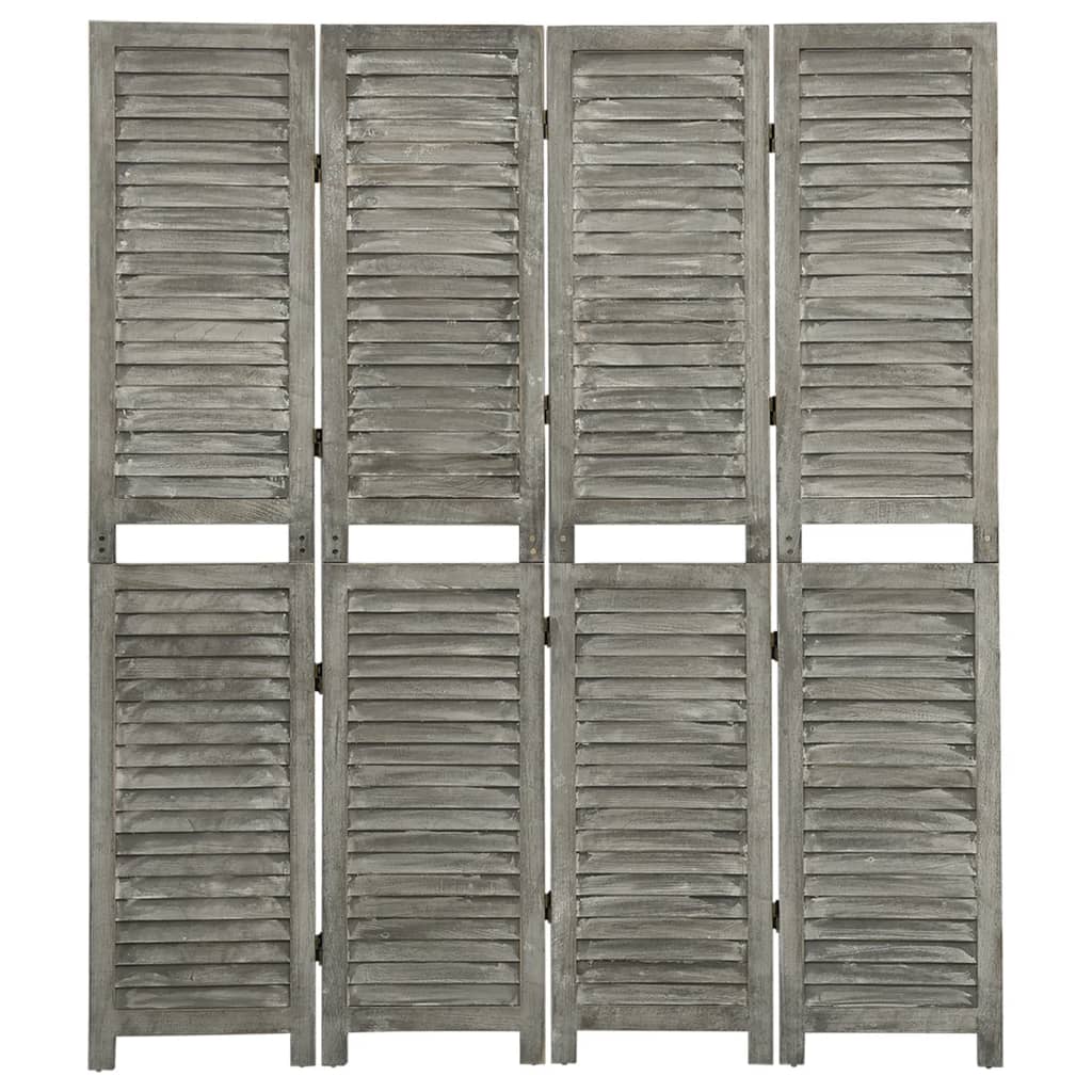 Cloison de séparation 4 panneaux Gris 143×166 cm Bois solide