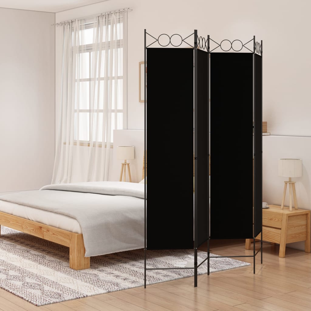 Cloison de séparation 4 panneaux Noir 160×200 cm Tissu