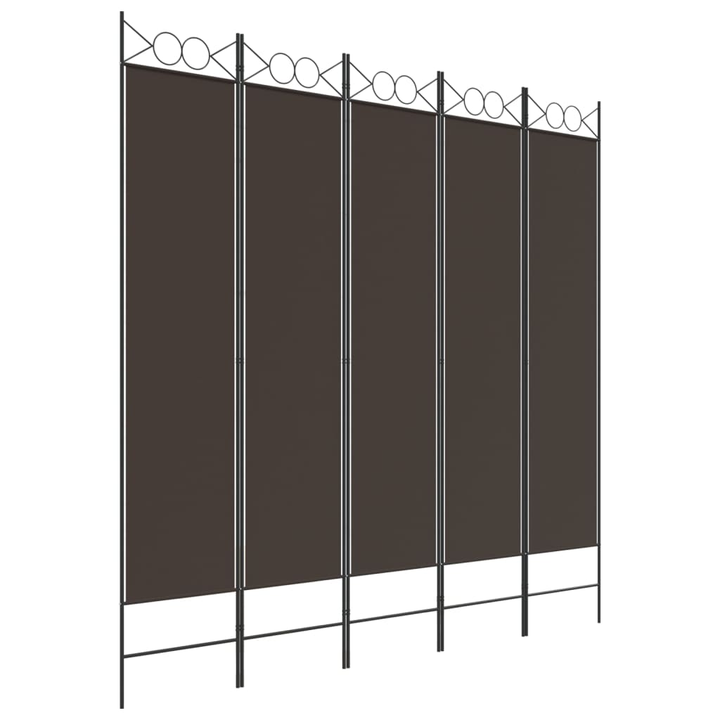 Cloison de séparation 5 panneaux Marron 200×200 cm Tissu