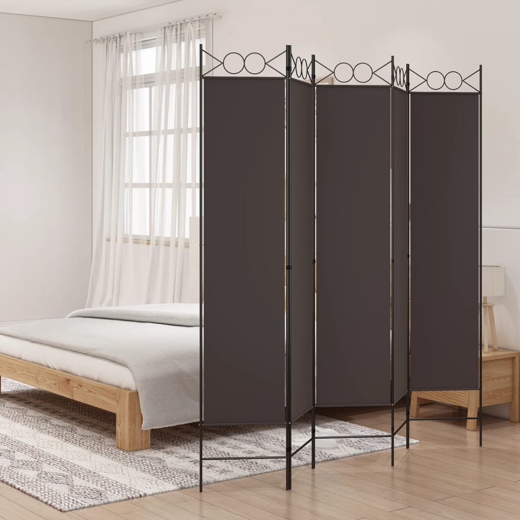 Cloison de séparation 5 panneaux Marron 200×200 cm Tissu