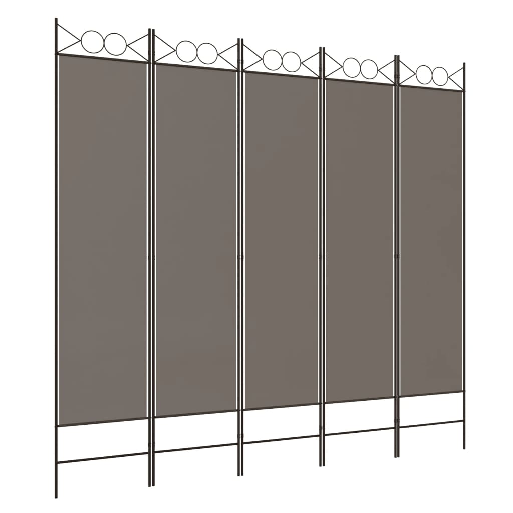 Cloison de séparation 5 panneaux Anthracite 200×200 cm Tissu