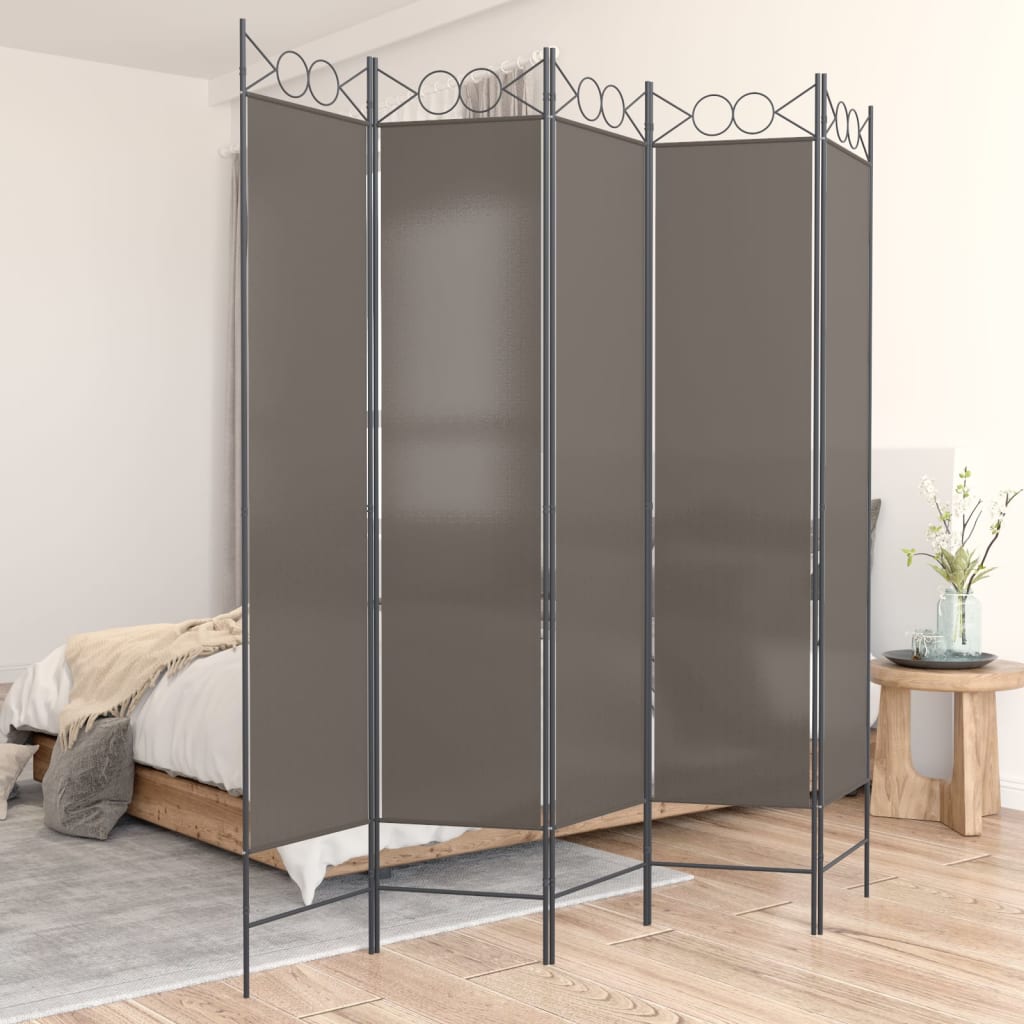 Cloison de séparation 5 panneaux Anthracite 200×200 cm Tissu