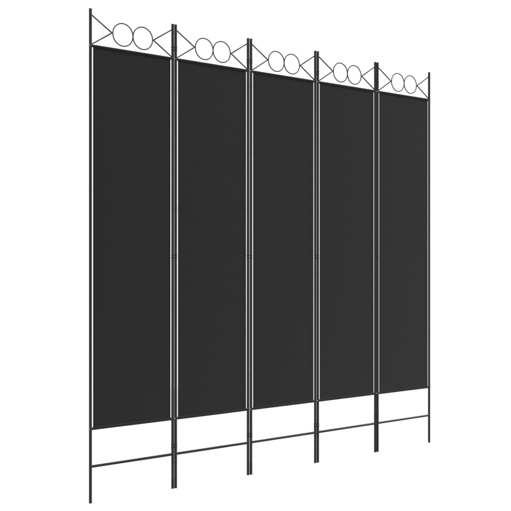 Cloison de séparation 5 panneaux Noir 200×200 cm Tissu