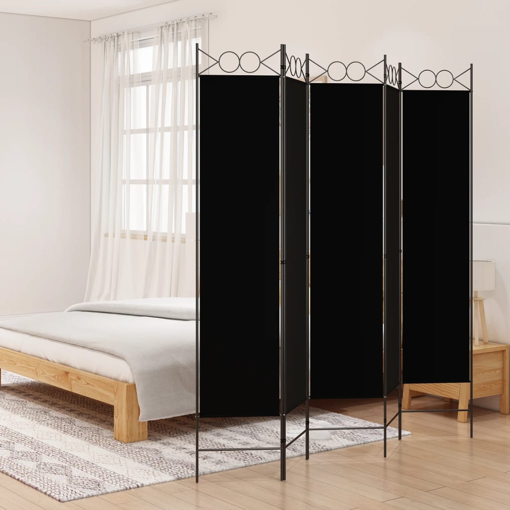 Cloison de séparation 5 panneaux Noir 200×200 cm Tissu