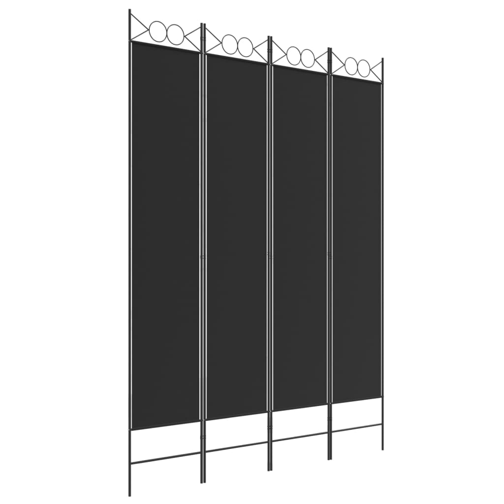 Cloison de séparation 4 panneaux Noir 160×220 cm Tissu