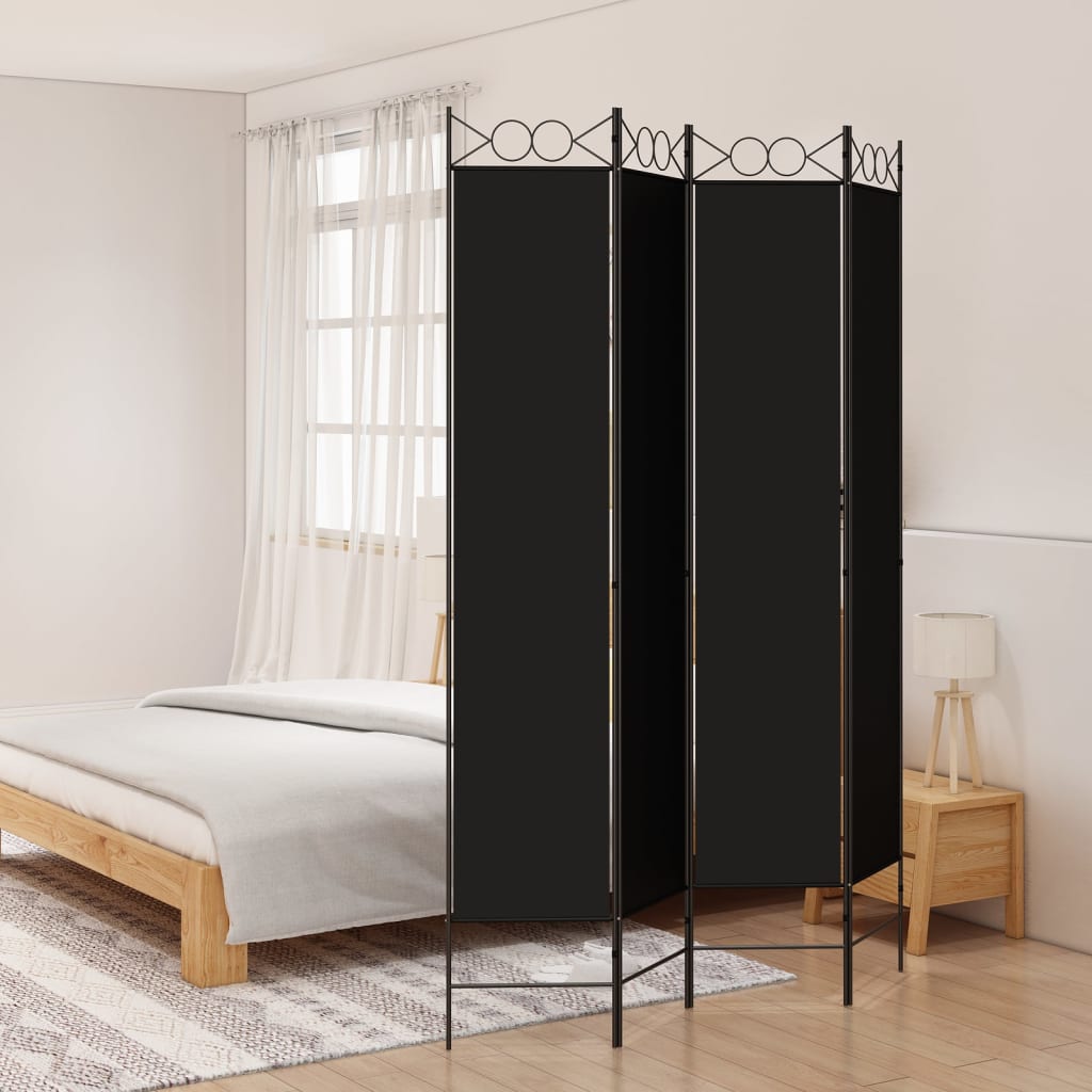 Cloison de séparation 4 panneaux Noir 160×220 cm Tissu