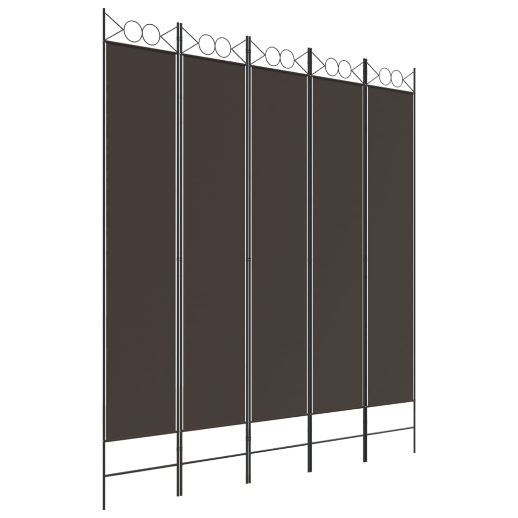 Cloison de séparation 5 panneaux Marron 200×220 cm Tissu