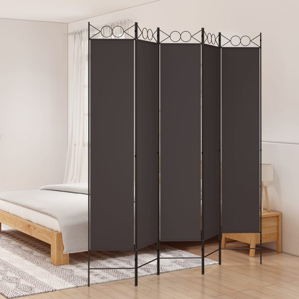 Cloison de séparation 5 panneaux Marron 200×220 cm Tissu