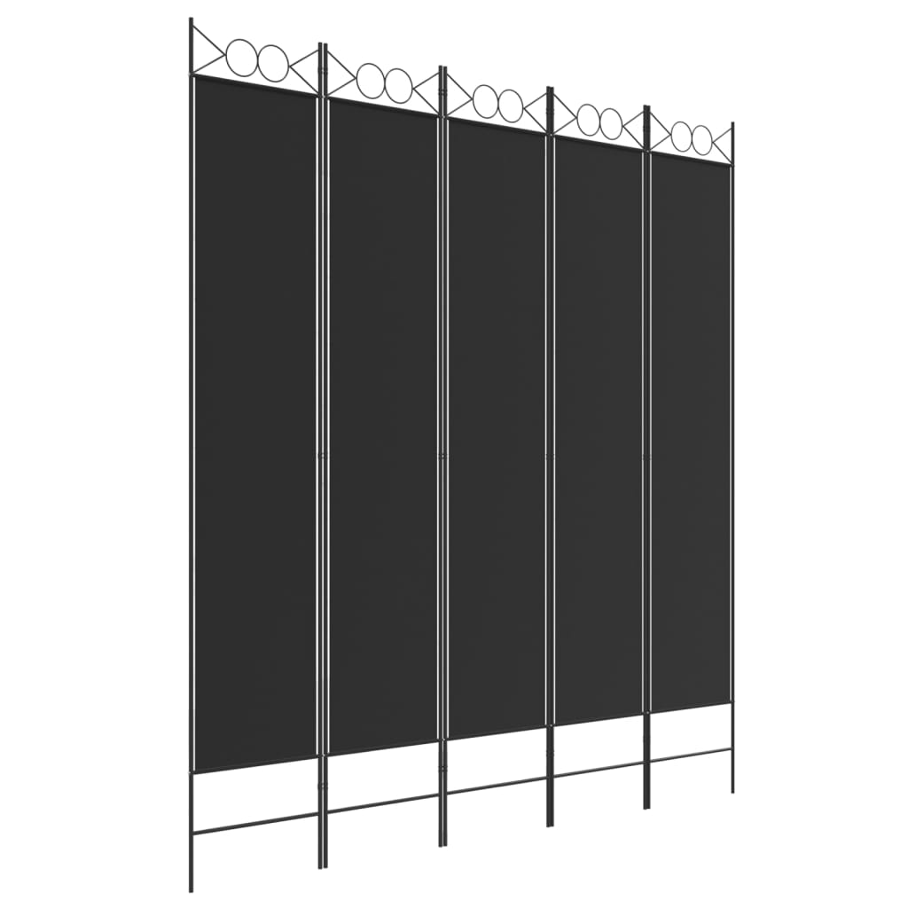 Cloison de séparation 5 panneaux Noir 200×220 cm Tissu