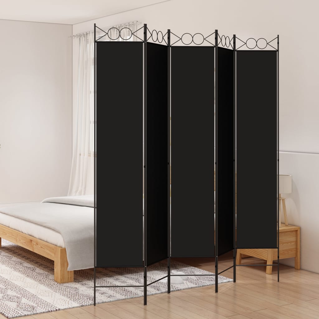 Cloison de séparation 5 panneaux Noir 200×220 cm Tissu