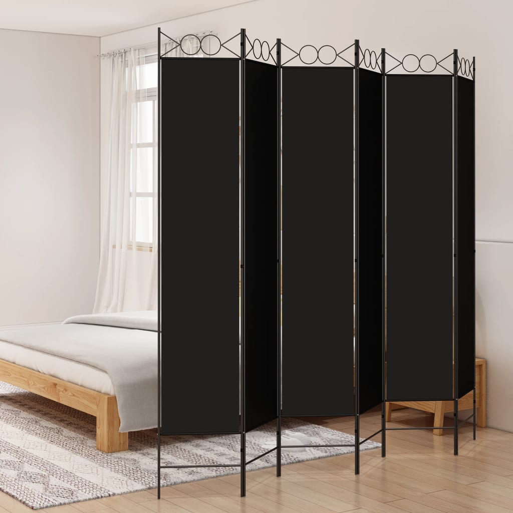 Cloison de séparation 6 panneaux Noir 240×220 cm Tissu