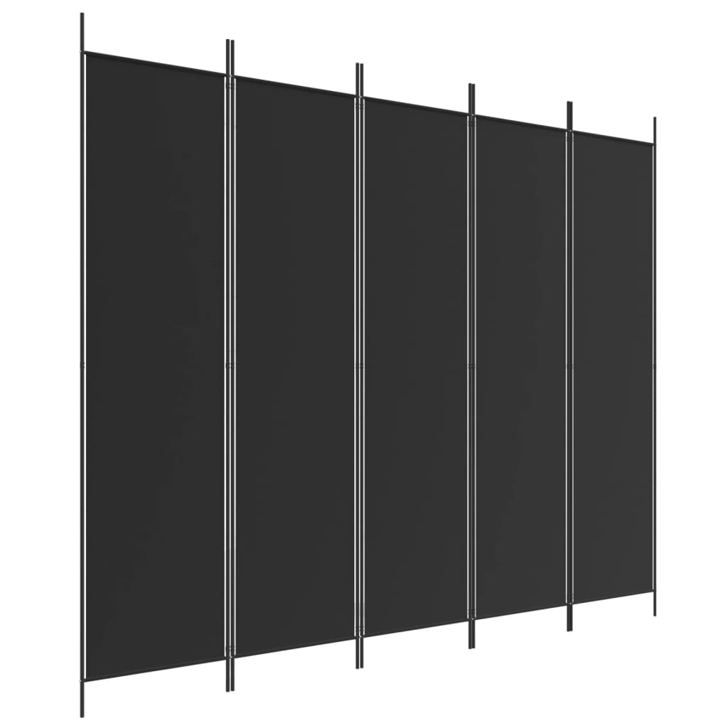 Cloison de séparation 5 panneaux Noir 250×200 cm Tissu