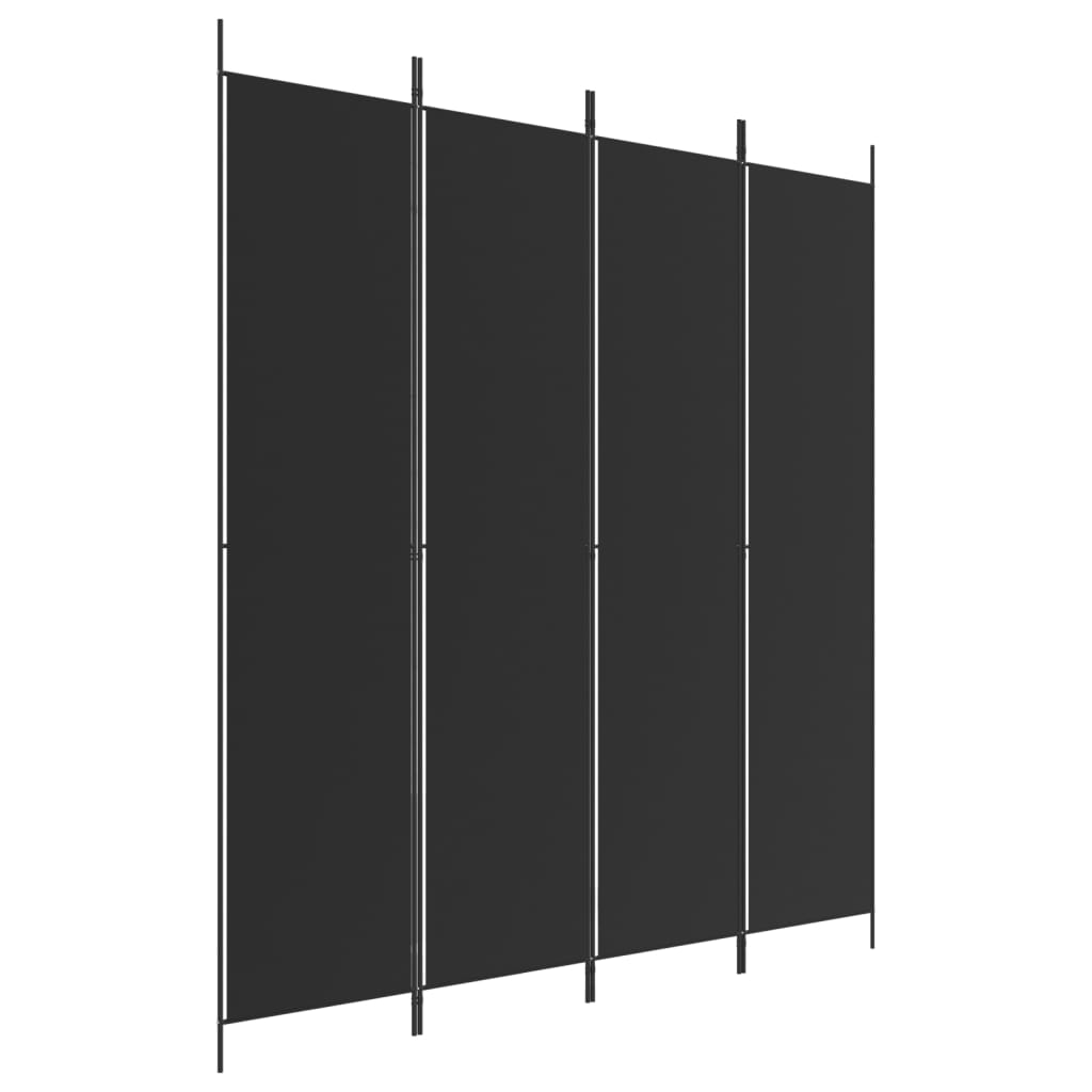 Cloison de séparation 4 panneaux Noir 200×220 cm Tissu