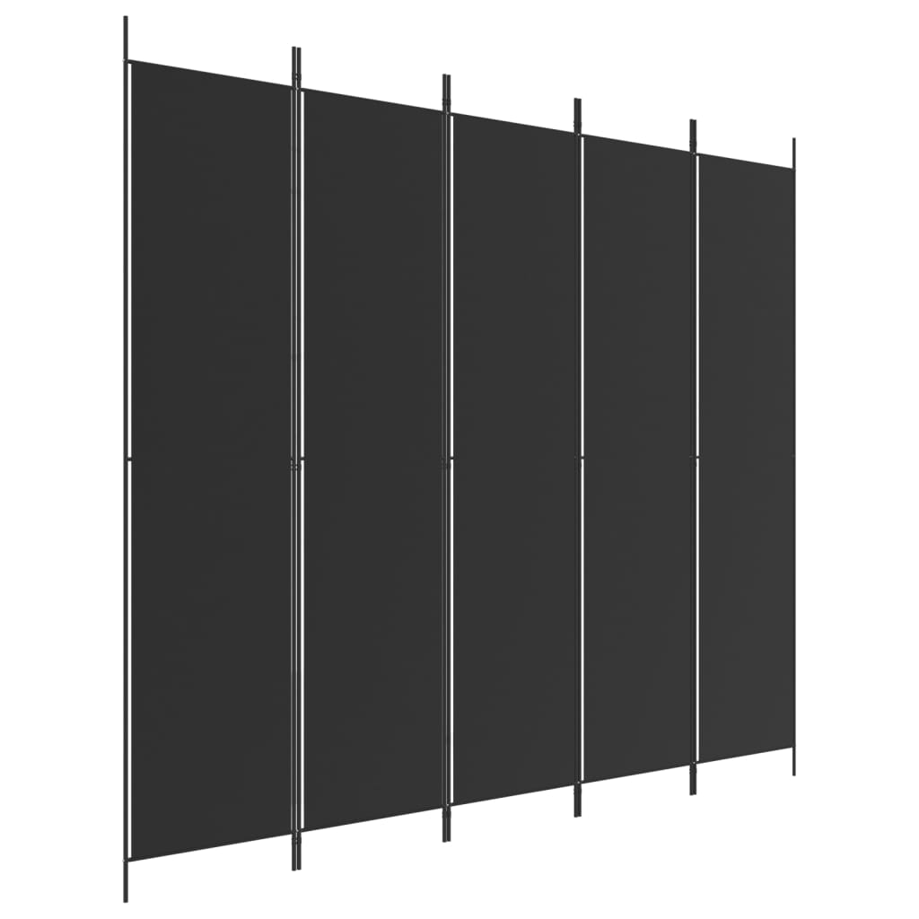 Cloison de séparation 5 panneaux Noir 250×220 cm Tissu