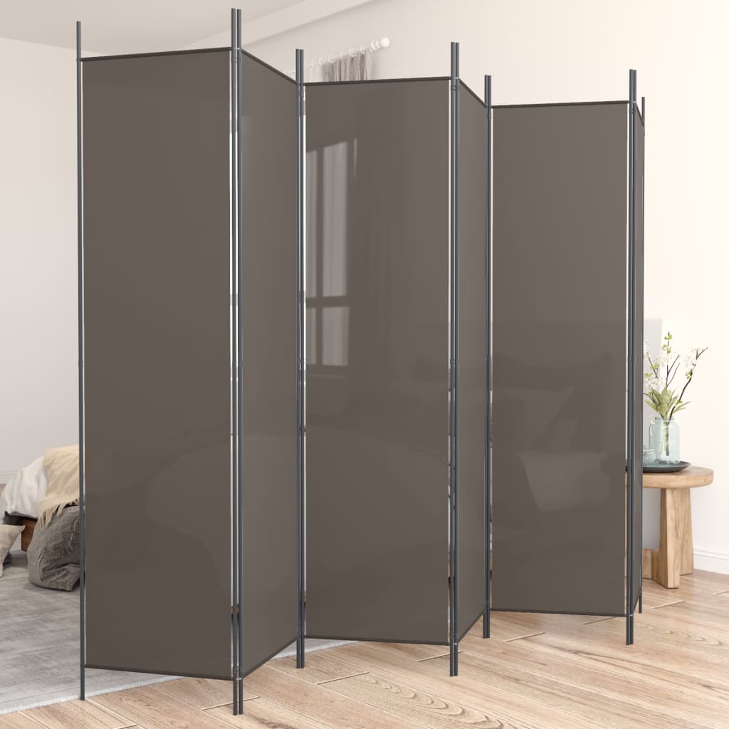 Cloison de séparation 6 panneaux Anthracite 300×220 cm Tissu