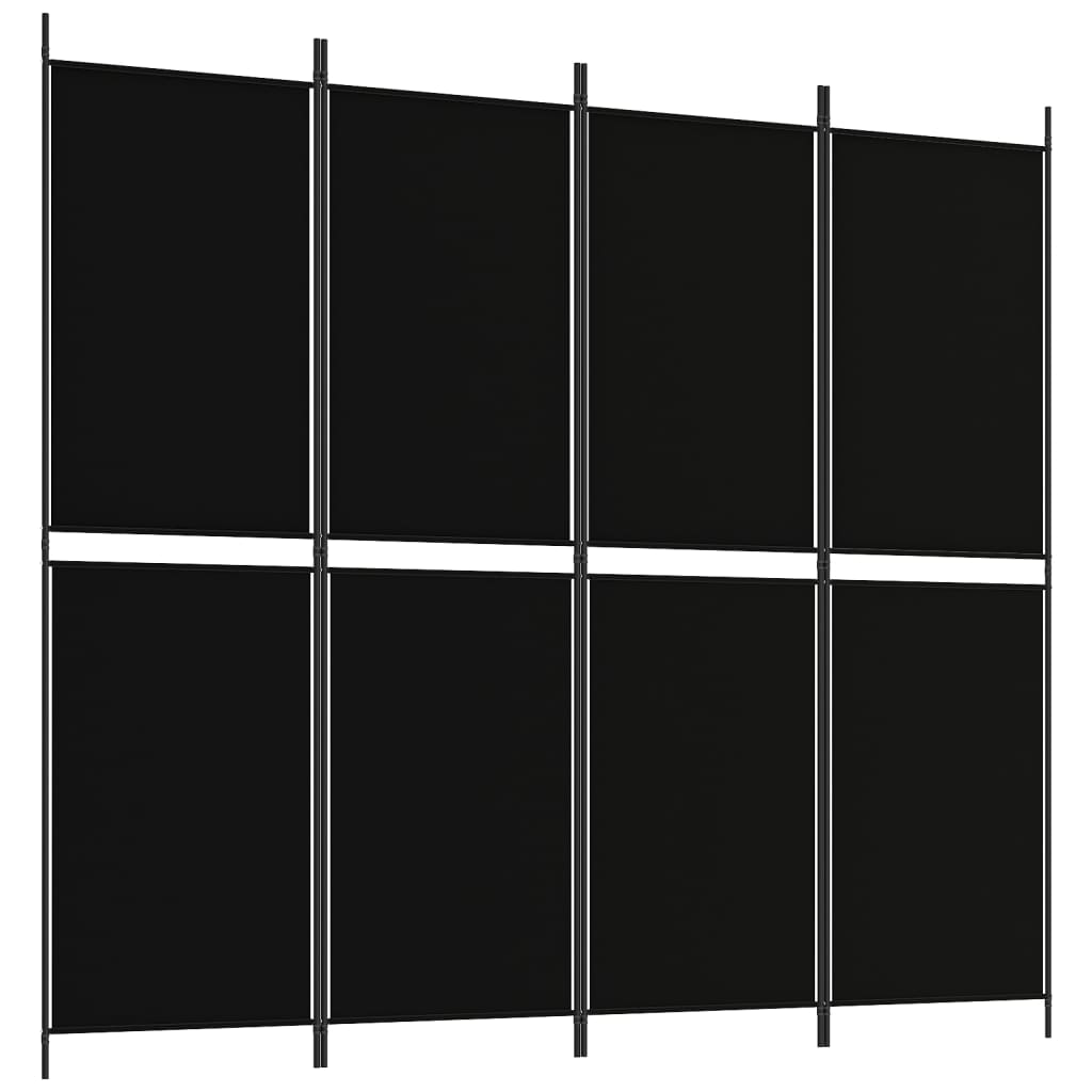 Cloison de séparation 4 panneaux Noir 200×180 cm Tissu