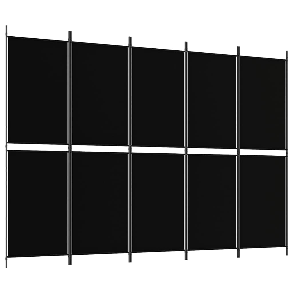 Cloison de séparation 5 panneaux Noir 250×180 cm Tissu
