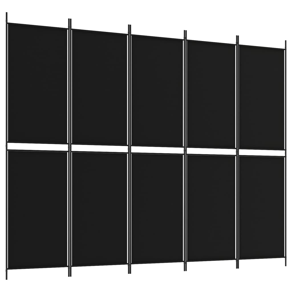 Cloison de séparation 5 panneaux Noir 250×200 cm Tissu