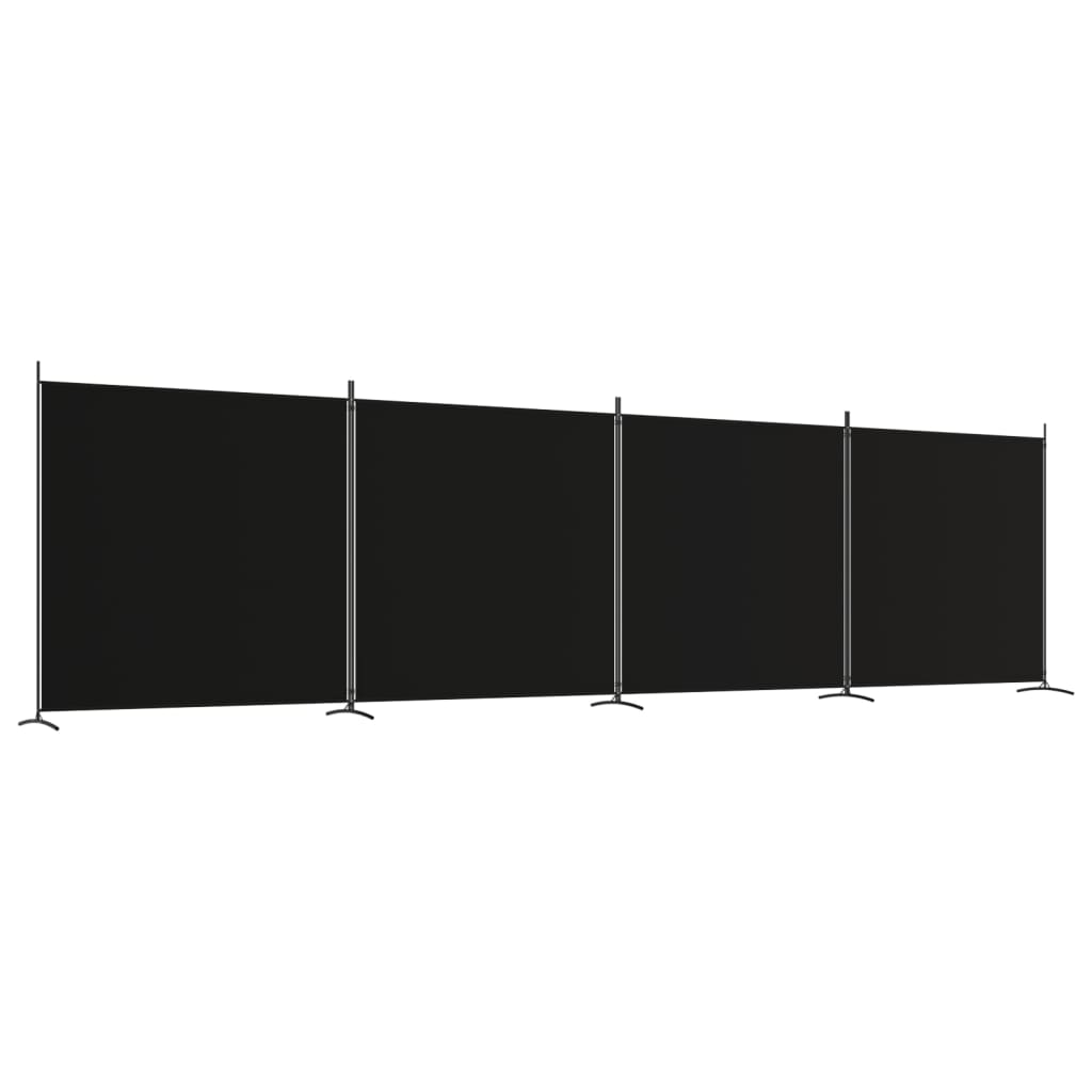 Cloison de séparation 4 panneaux Noir 698×180 cm Tissu