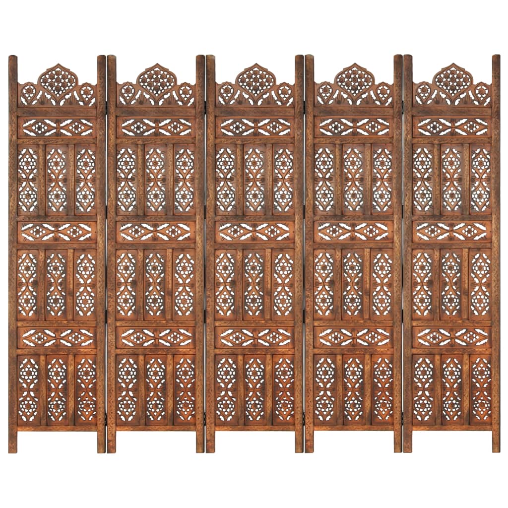 Paravent intérieur 5 panneaux Marron 200x165cm Bois manguier