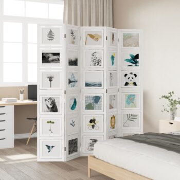 Paravent interieur Paravent 5 panneaux blanc bois de paulownia massif